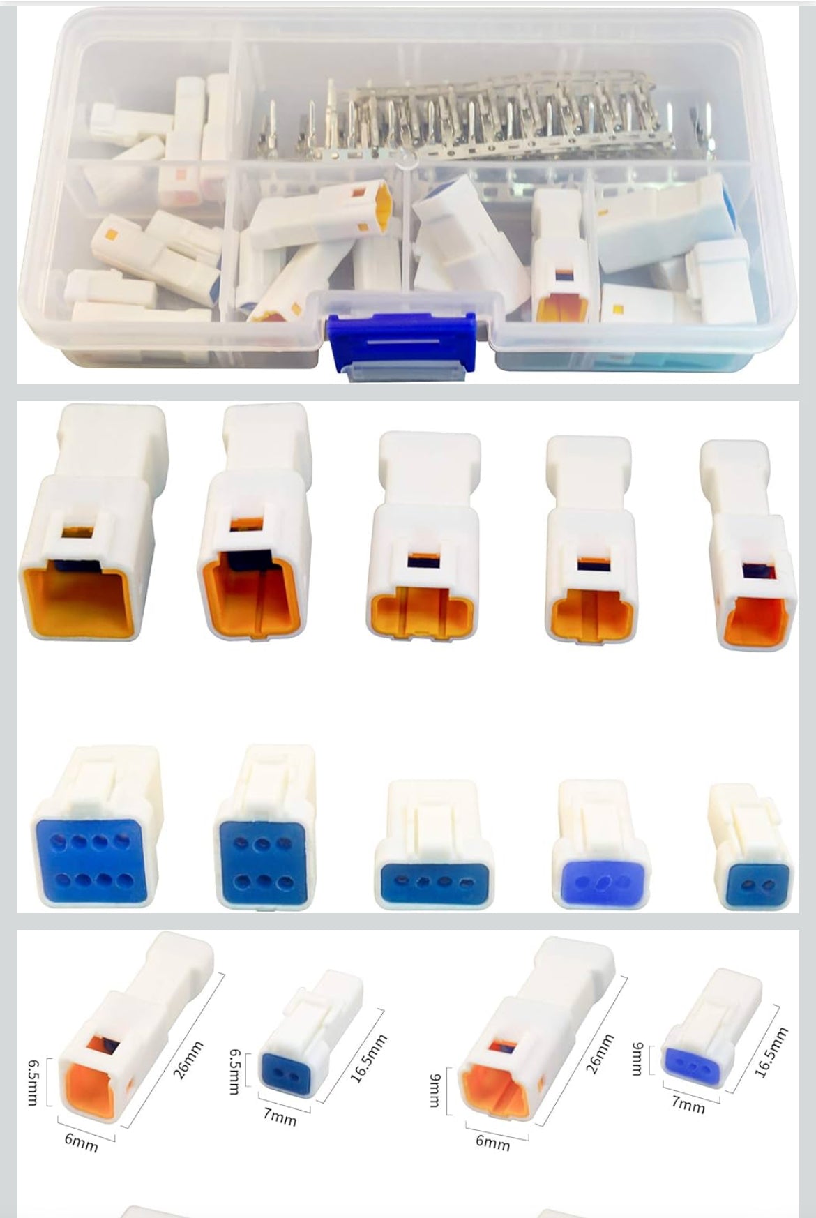 19 Sets JST Connectors for 24 22 20 AWG Wire 2/3/4/6/8 Pin Automotive Electrical Connector Waterproof Plugs with Storage Box (19 Kits)