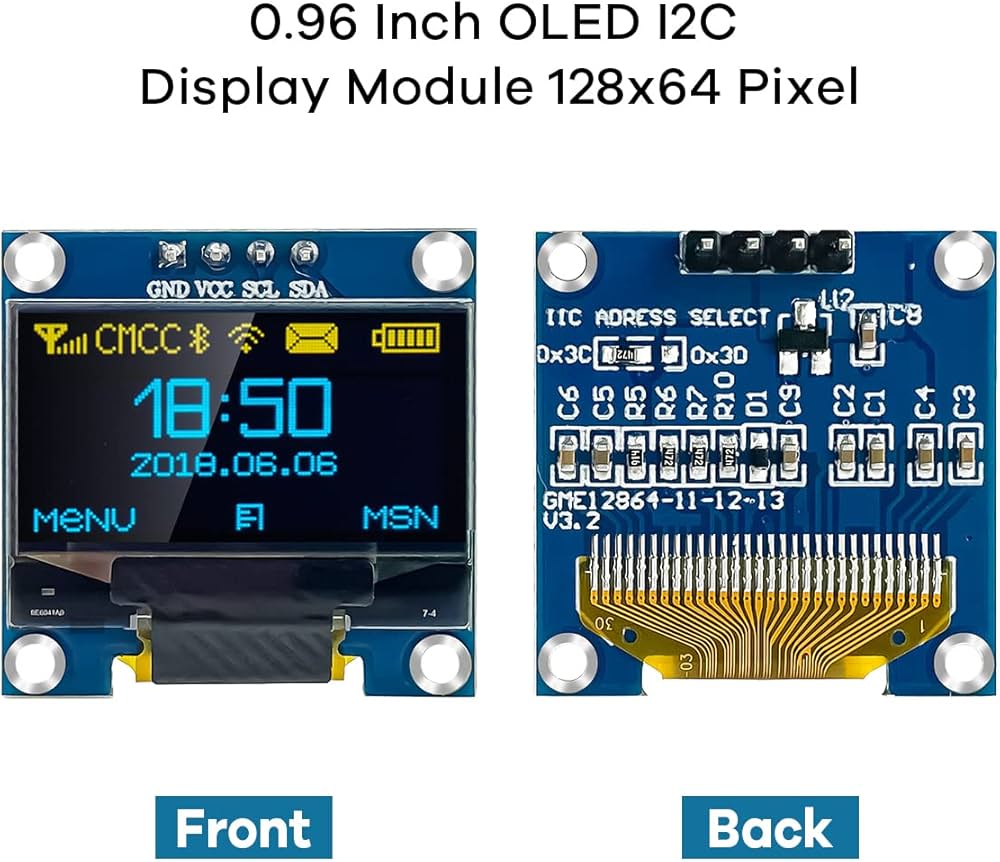 5 Pcs 0.96 Inch OLED I2C IIC Display Module 12864 128x64 Pixel SSD1306 Mini Self-Luminous OLED Screen Board Compatible with Arduino Raspberry Pi(Blue and Yellow)