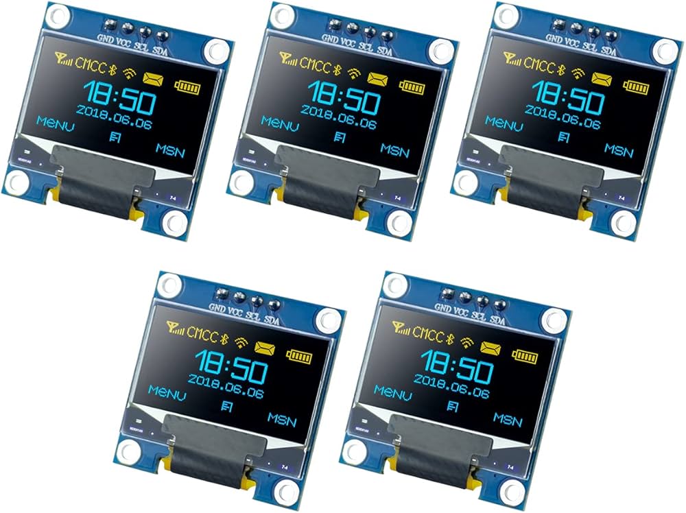 5 Pcs 0.96 Inch OLED I2C IIC Display Module 12864 128x64 Pixel SSD1306 Mini Self-Luminous OLED Screen Board Compatible with Arduino Raspberry Pi(Blue and Yellow)