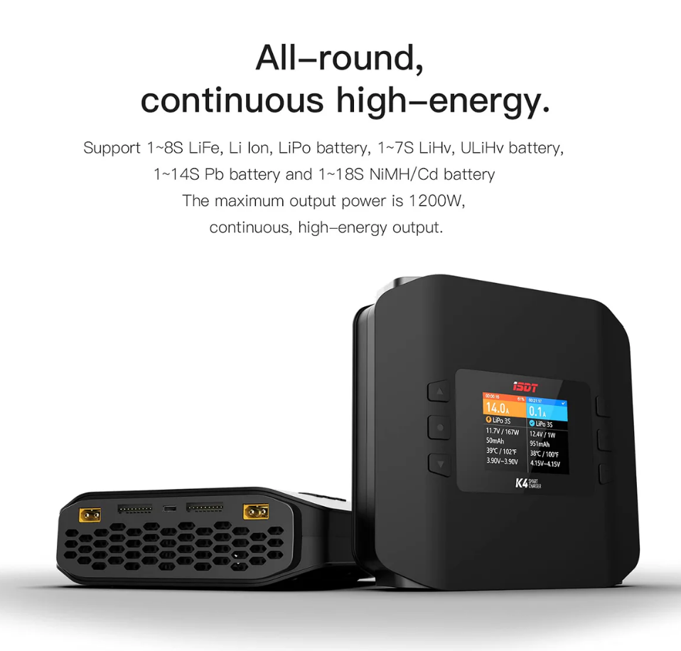 ISDT K4 LiPo Charge/Discharge Cycle Mode Charger,AC 400W DC 600Wx2 Smart Remote Mobile Operation Charger